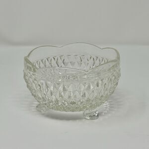 VTG Indiana Clear Glass Diamond Point Scalloped 3 Footed Candy Bon Bon Dish 5"